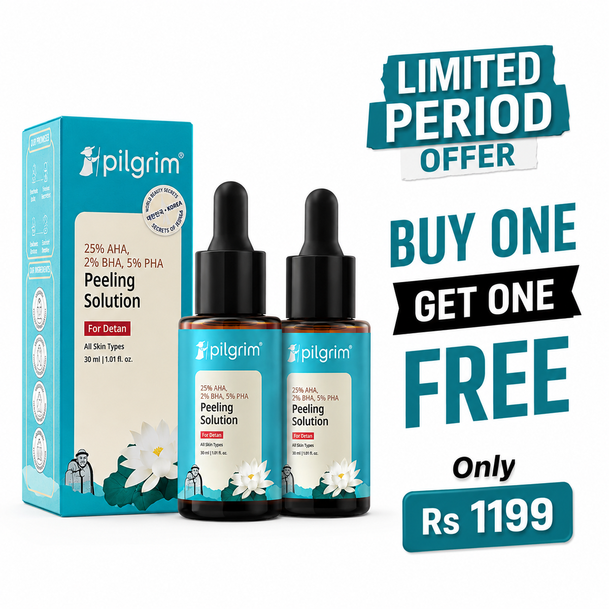 Pilgrim Peeling Solution | 25% AHA + 2% BHA + 5% PHA
